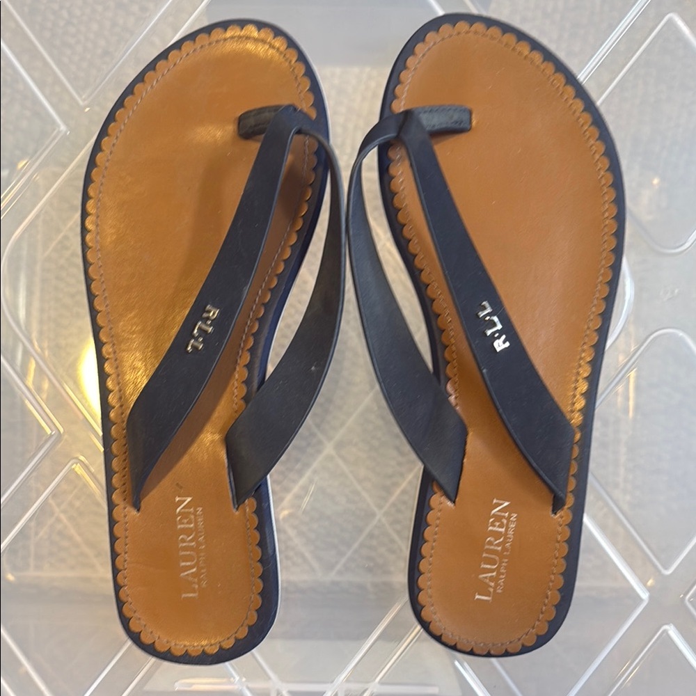 Lauren Blue and Brown Sandals
